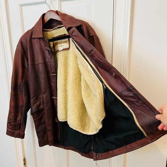 Vintage Here & Now NYC Outerwear Cognac Brown Heavy Weight Leather Jacket Coat - Picture 6 of 16